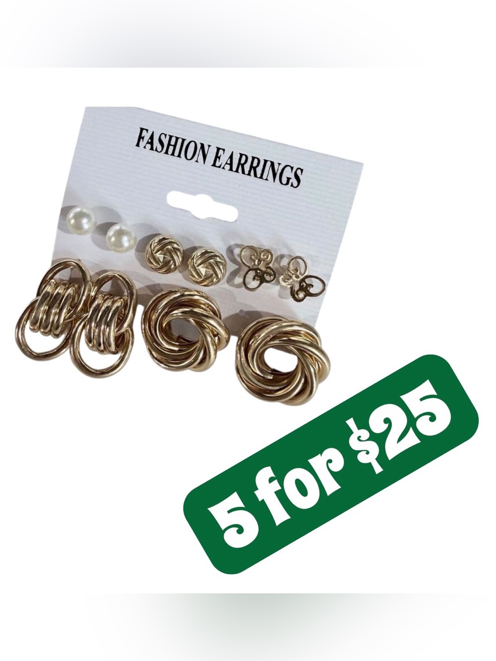 *5 ITEMS FOR $25* 5 Pair Goldtone Earrings